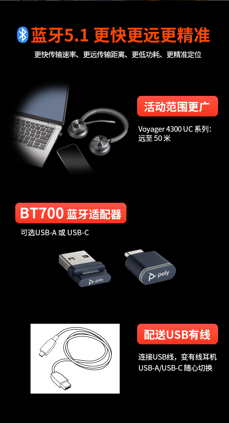 Poly Voyager 4300UC单声道蓝牙耳机 Poly Voyager 4300UC单声道蓝牙耳机